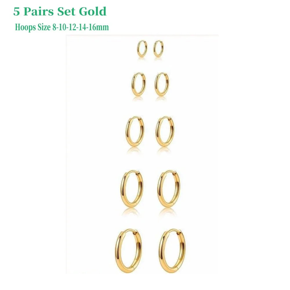 5 Pairs 14K Gold Plated Huggie Hoop Earrings for Women Men  Small Hoops,