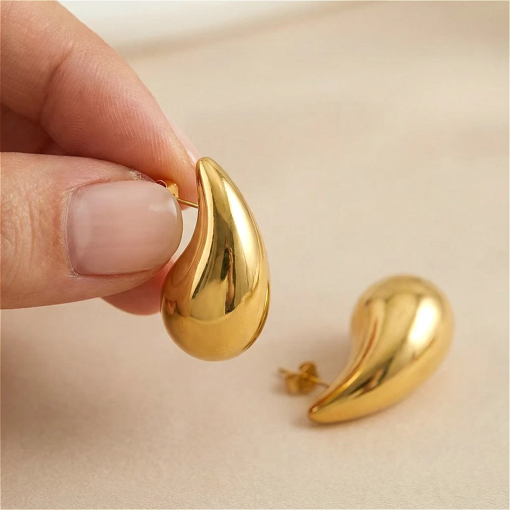 10-31mm Stainless Steel Vintage Chunky Water Drop Earrings For Women Gold Plated Thick Earring Statement Wedding Jewelry Gifts