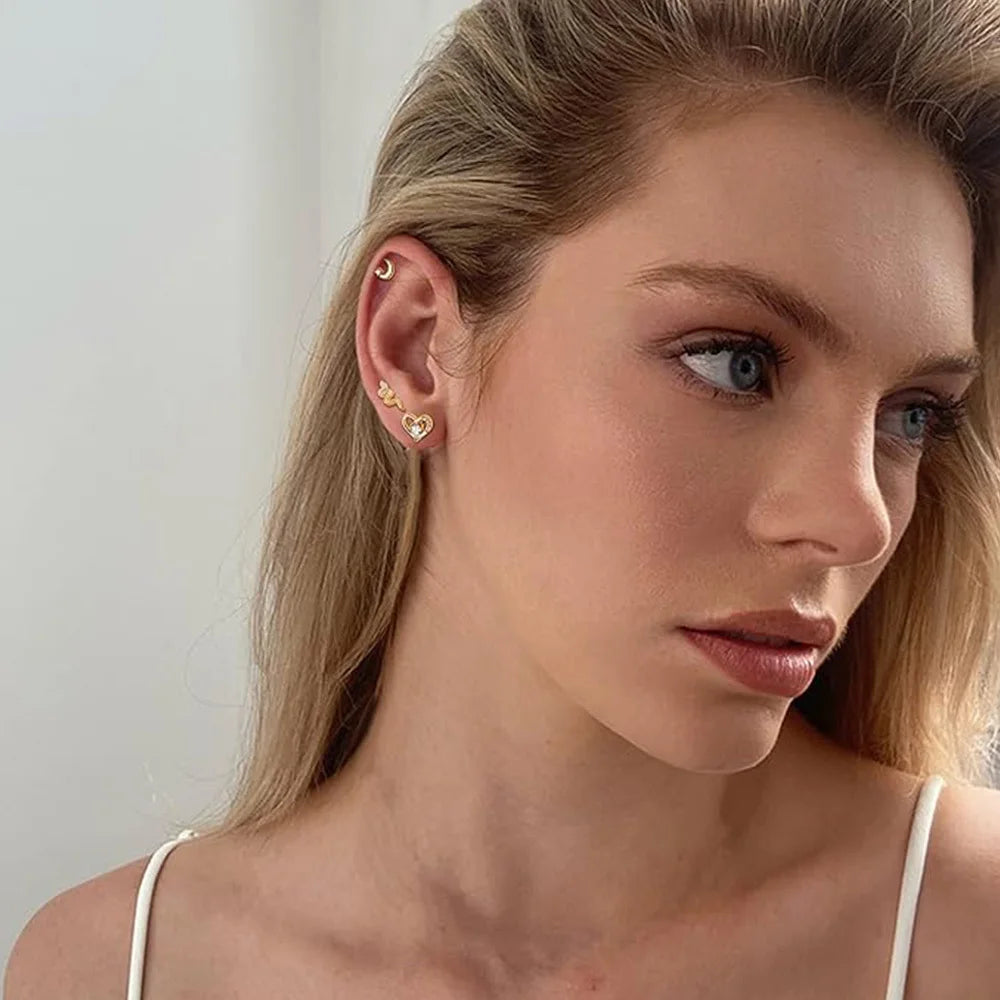 8Pcs 16G Stainless Steel Elegant And Delicate Cartilage Stud Earrings, Inlaid with Synthetic Zirconia Jewelry Pierced Ears