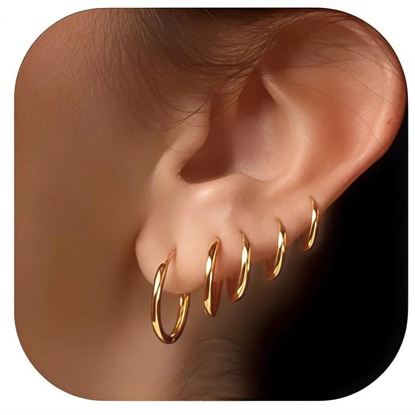 5 Pairs 14K Gold Plated Huggie Hoop Earrings for Women Men  Small Hoops,