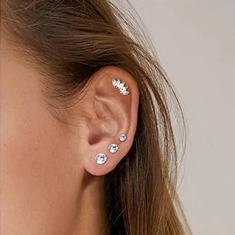 8Pcs 16G Stainless Steel Elegant And Delicate Cartilage Stud Earrings, Inlaid with Synthetic Zirconia Jewelry Pierced Ears